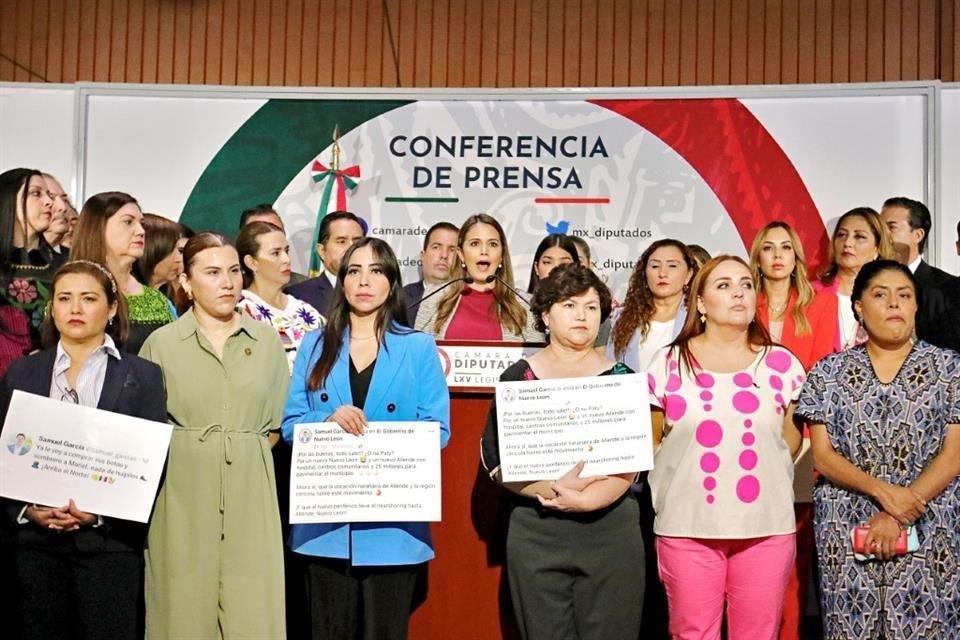 La Diputada local priista Lorena de la Garza cuestionó los ataques del Gobernador en una rueda de prensa a la que acudieron siete legisladoras tricolores y seis panistas en la Cámara de Diputados.