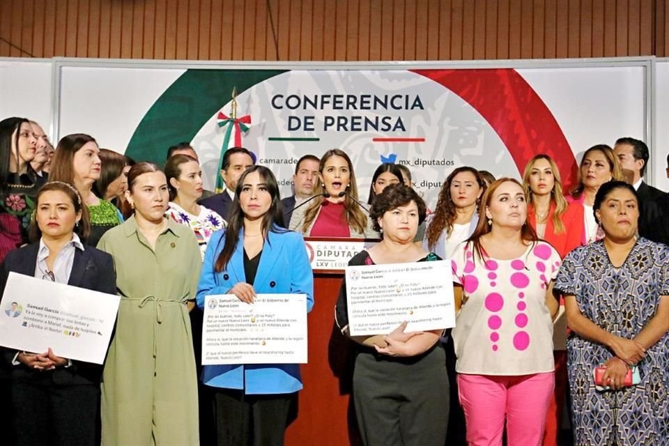 La Diputada local priista Lorena de la Garza cuestionó los ataques del Gobernador en una rueda de prensa a la que acudieron siete legisladoras tricolores y seis panistas en la Cámara de Diputados.