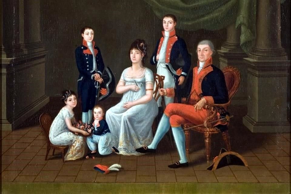 Pintura que ilustra el libro de Laura Castro Golarte: 'El Virrey de Iturrigaray y su Familia', realizado a principios del siglo 19.  Iturrigaray fue virrey de la Nueva España de 1803 a 1808.