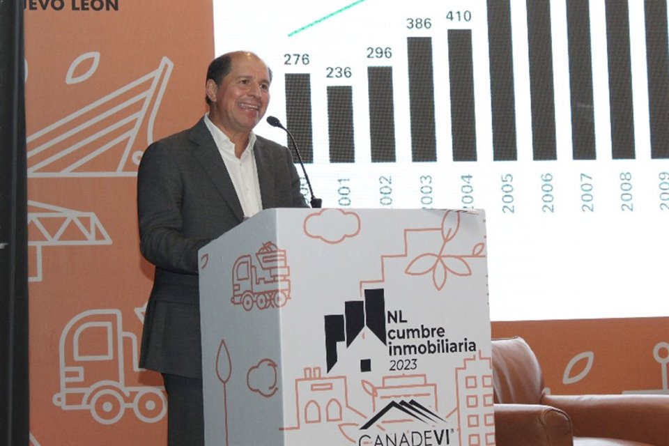 Enrique Margain Pitman, presidente del Comité de Crédito Hipotecario de la Asociación de Bancos de México, durante su participación en el Foro NL Cumbre Inmobiliaria 2023.