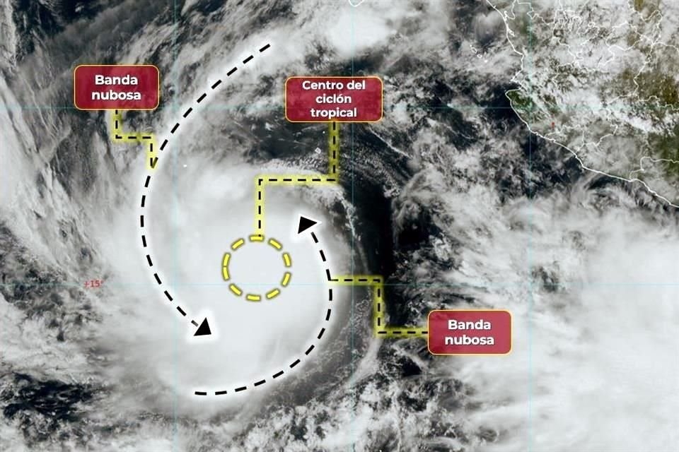 El centro de la tormenta 'Lidia' se encontró a una distancia de 805 km al sur-suroeste de Cabo San Lucas, Baja California Sur.