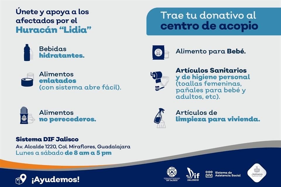 Debido a que los daños por el paso del Huracán 'Lidia' en el Estado ascienden a mil 815 viviendas afectadas, el DIF Jalisco habilitará desde mañana un centro de acopio en apoyo a las familias.