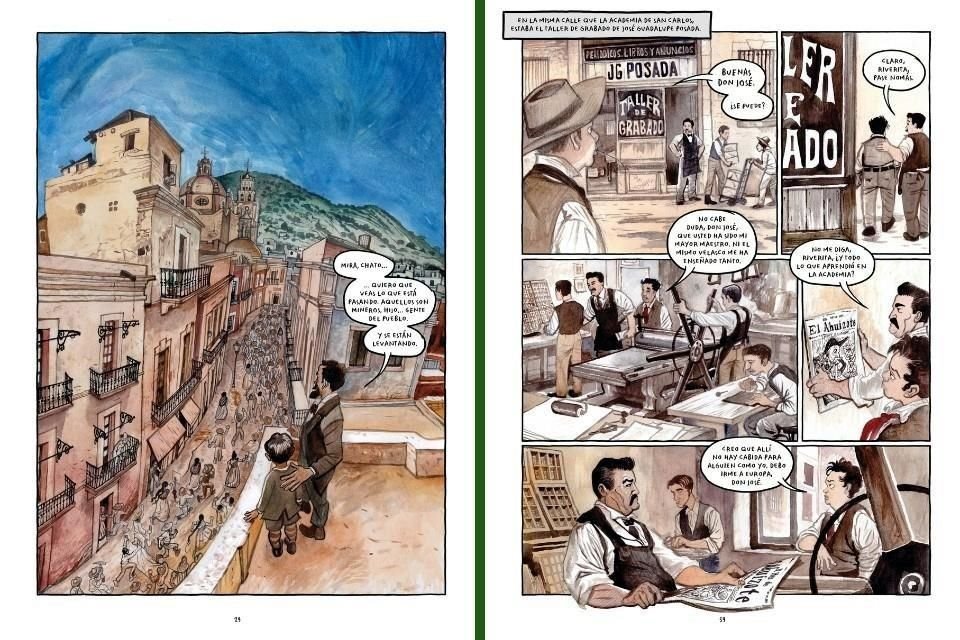 El cómic narra la vida de Rivera desde su infancia y sus inicios, y no deja fuera los claroscuros en la biografía del muralista.