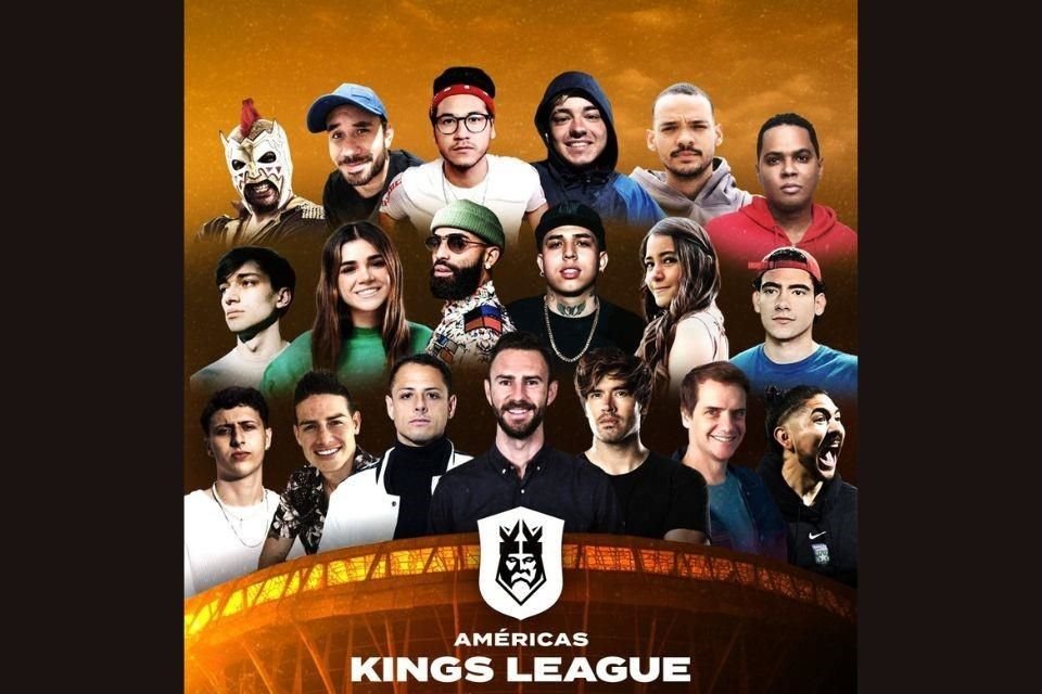 Los doce líderes de los 12 equipos y al frente el presidente de King's League Américas, Miguel Layún.