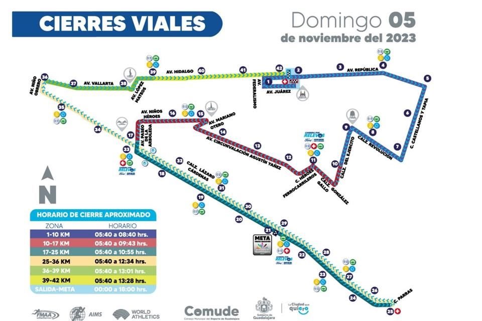 Por el Maratón de Guadalajara se realizarán cierres viales este domingo,pero habrá rutas alternas. Toma tus previsiones.