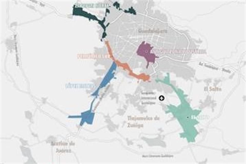 Mapa de corredores Industriales de la Zona Metropolitana de Guadalajara.