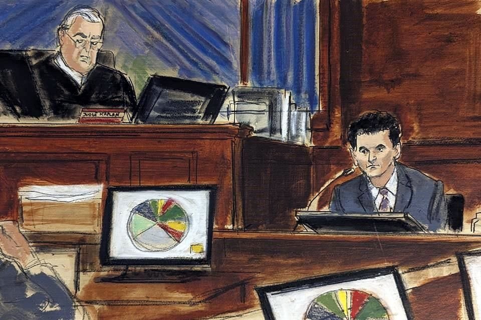 El fundador de FTX, Sam Bankman-Fried (derecha), dando su testimonio durante su juicio en un tribunal federal de Manhattan.