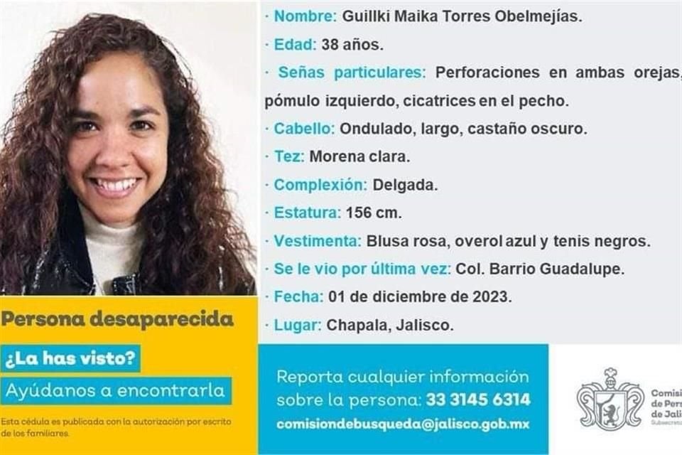 Una mujer originaria de Venezuela se encuentra desaparecida; fue vista por última vez en la Colonia Barrio Guadalupe, en Chapala.