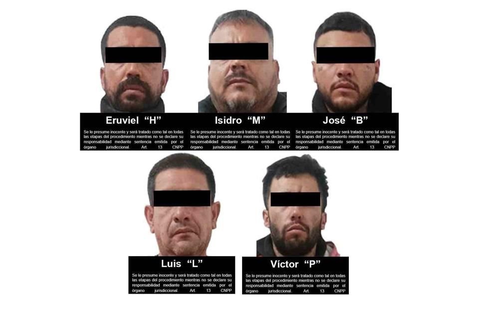 Víctor Armando P., alias 'El Diablito', Eruviel H, 'El Conejo'; José Fernando B. 'El Fercho', Luis Antonio L. 'El Toño', e Isidro M., alias 'El Chilo Gordo', son los detenidos por el caso Lagos.