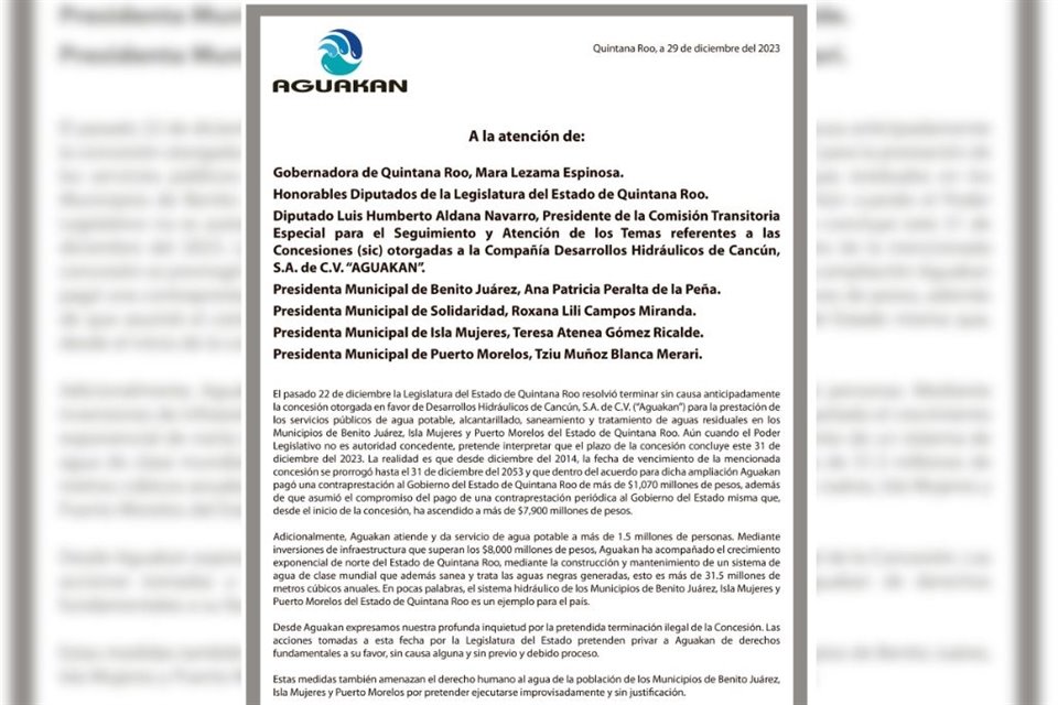 Luego que Congreso de QR abrogó concesión a Aguakan para operar servicios de agua potable en Cancún, la empresa anunció que le concedieron un amparo para que las cosas se mantengan en el estado actual.