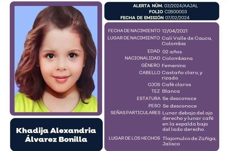 A más de 2 años de la desaparición de la niña Khadija Alexandria Álvarez Bonilla, Alerta Amber Jalisco apenas publicó la cédula de búsqueda.