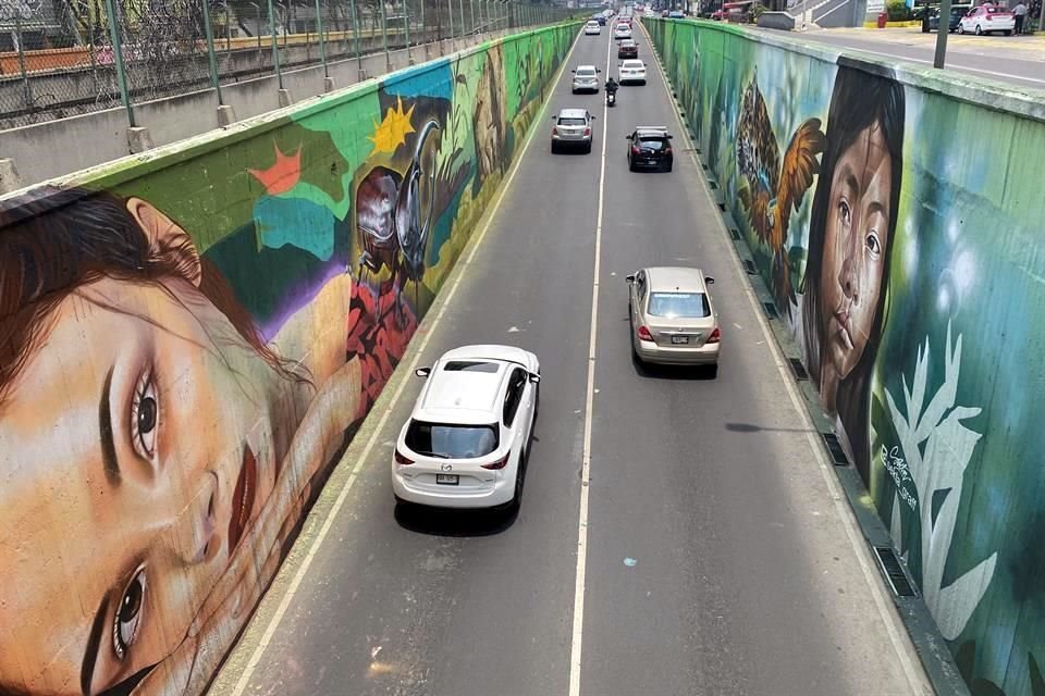 En uno de los bajopuentes entre Ermita y Portales, la obra urbana es sobre la diversidad selvática.