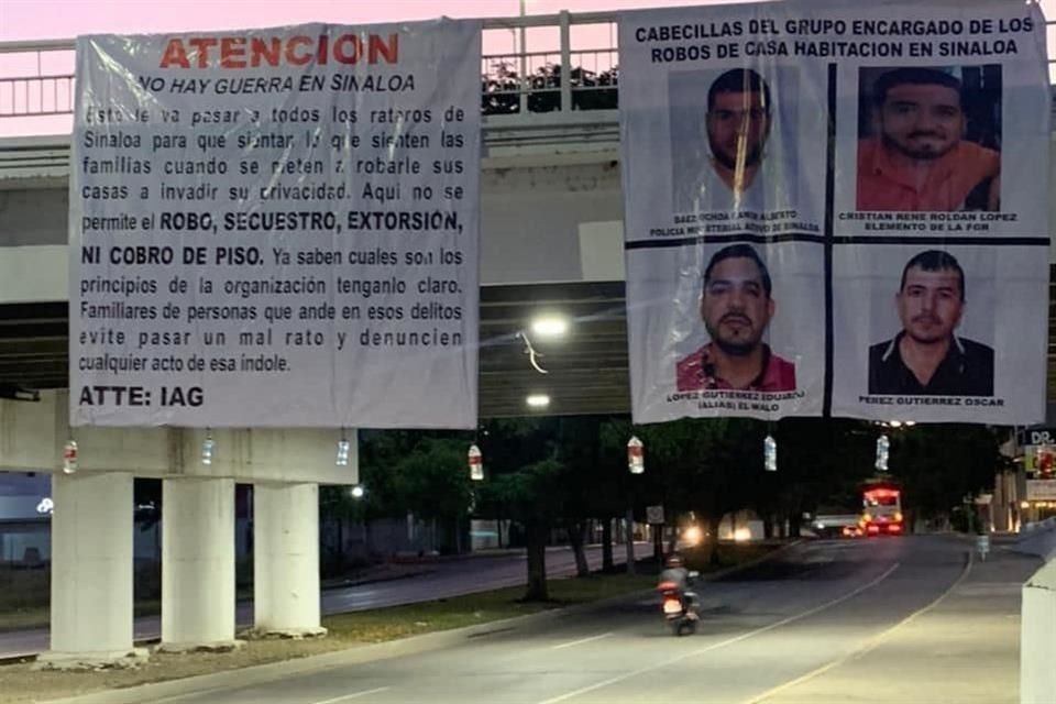 Mantas fueron desplegadas en Culiacán tras plagio masivo de 66 personas.