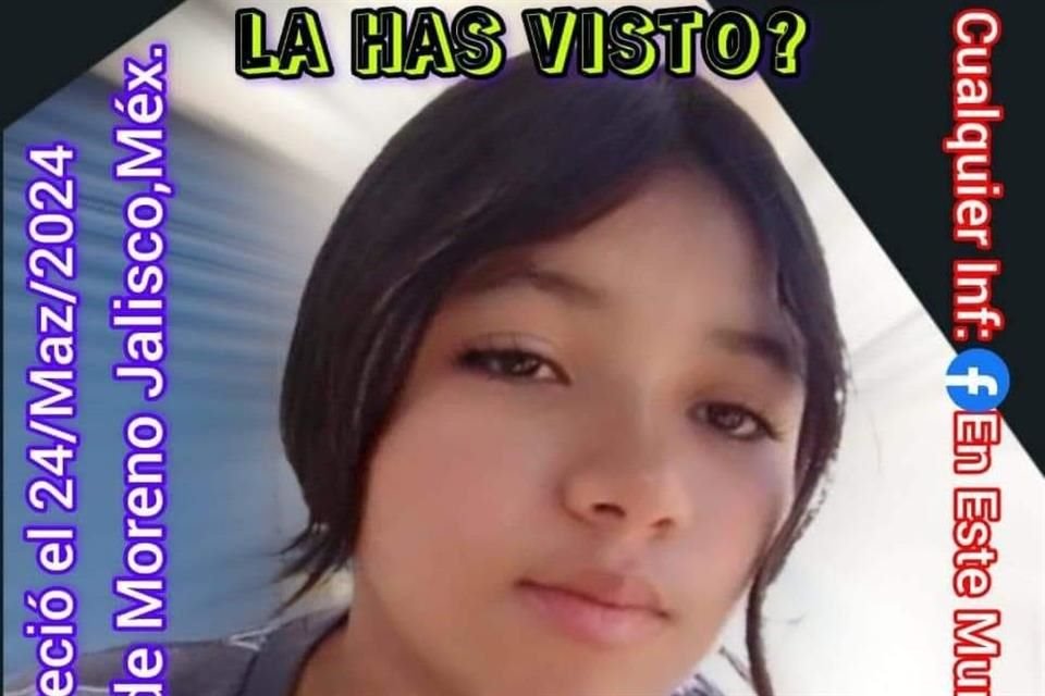 Zaira Estefanía, de 14 años, fue reportada desaparecida el 24 de marzo en Lagos de Moreno.