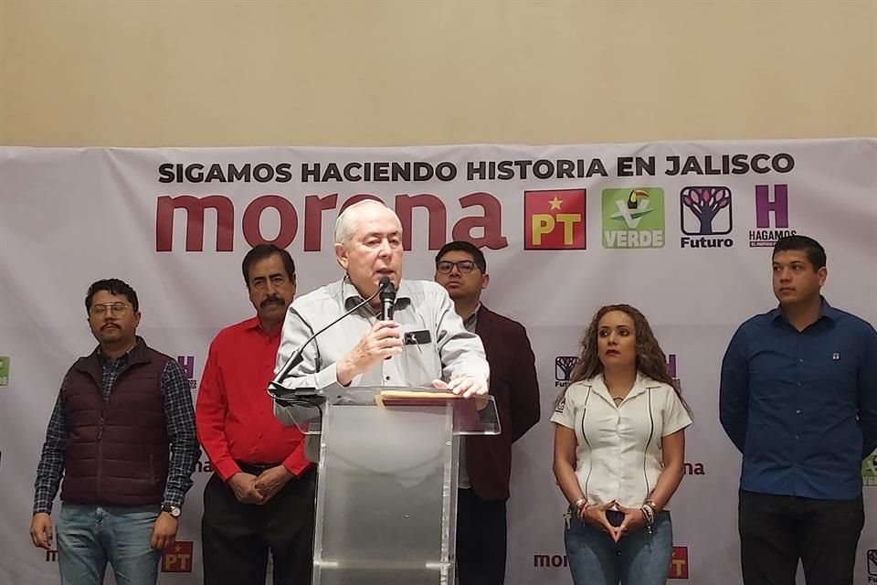 Rueda de prensa con dirigencias de Morena, PVEM, PT, Futuro y Hagamos, en compañía de Leonel Cota Montaño, representante del CEN de Morena en Jalisco.