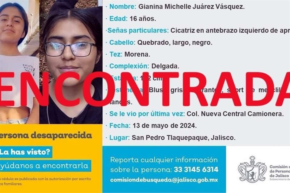 Gianina Michelle, quien contaba con denuncia de desaparición, ya fue ubicada en buen estado de salud, informó la Fiscalía.