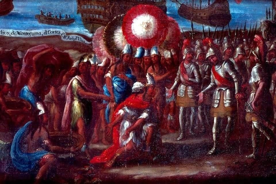 Antonio Barberena propone un viaje a los tiempos de la conquista. En la imagen, detalle del óleo 'Presentes de los indios de Moctezuma a Hernán Cortés en San Juan de Ulúa', Siglo 18. Museo Nacional de Historia.