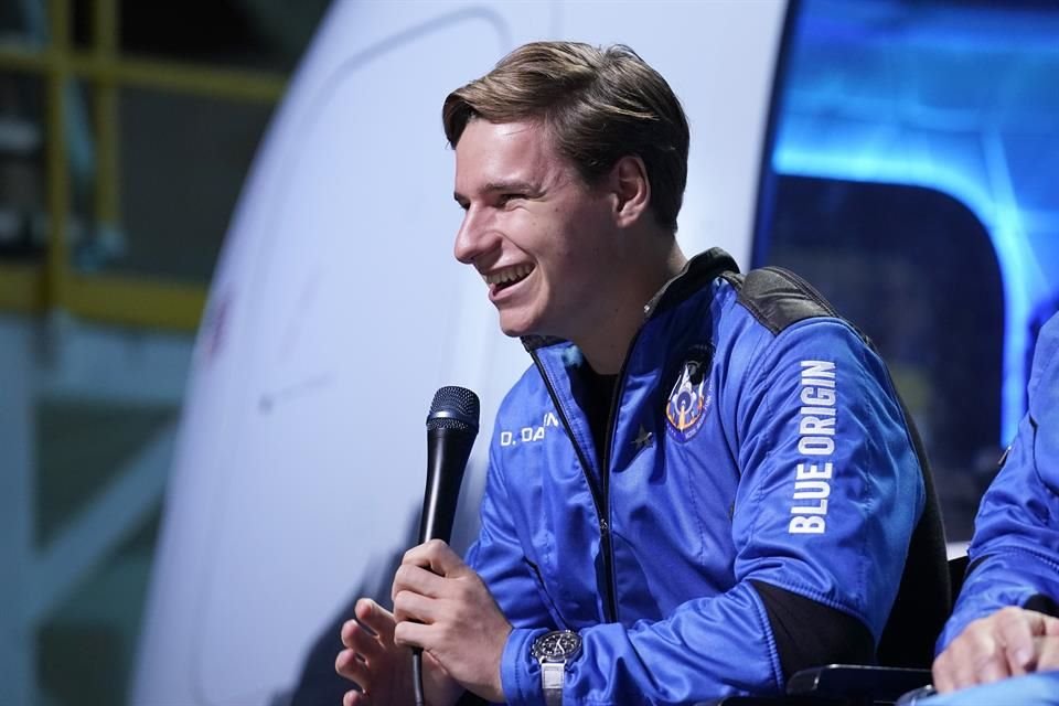 Oliver Daemen smiles during a post launch briefing where passengers described their flight experience from the spaceport near Van Horn, Texas, Tuesday, July 20, 2021.