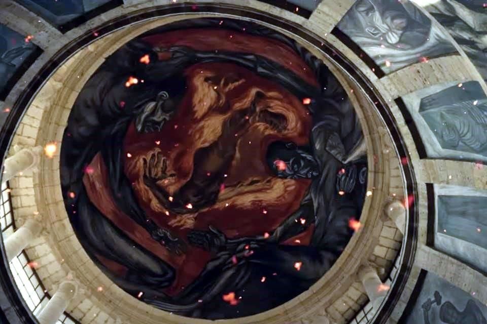 En el video aparece sin que medie autorización alguna para su uso únicamente por unos segundos una imagen del mural 'Hombre en Llamas', obra icónica del maestro José Clemente Orozco.