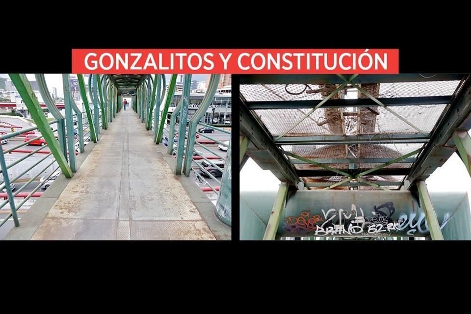 Con el suelo metálico oxidado, con grietas e impactado por pintas, este puente le resulta inseguro a los peatones.