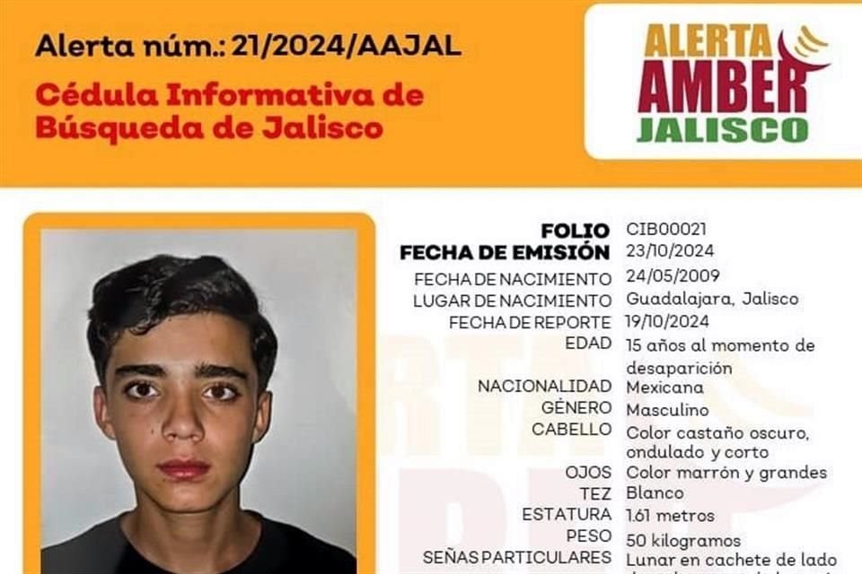 Apenas hoy, 24 de octubre, se emitió la Alerta Amber por el menor de edad.