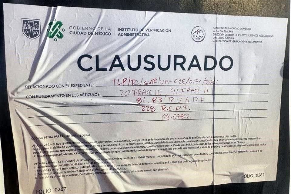 El establecimiento ha sido clausurado anteriormente.