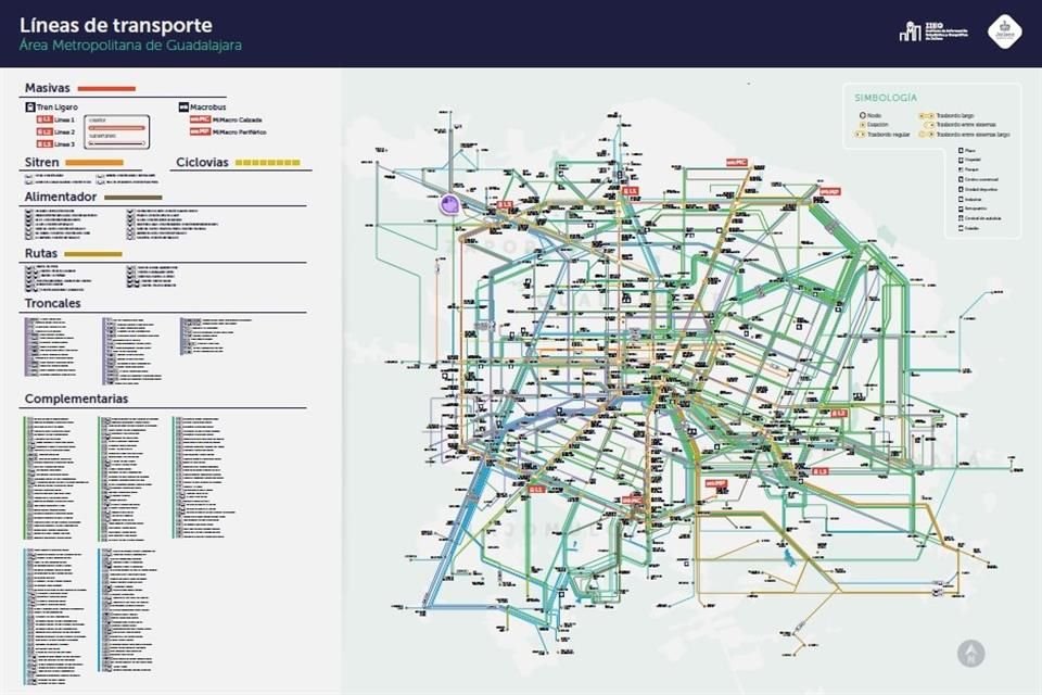 El Instituto de Información Estadística y Geográfica de Jalisco presentó un mapa que incluye las 250 rutas de transporte del AMG.