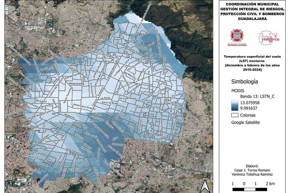 El Mapa de Olas de Frío fue elaborado por la Coordinación Municipal de Gestión del Riesgo, así como Protección Civil y Bomberos de Guadalajara.