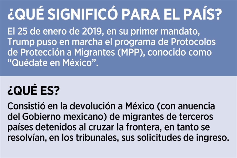 Administración estadounidense de Trump, quien asume cargo el lunes, tiene objetivo de reinstalar el programa migrante 'Quédate en México'.