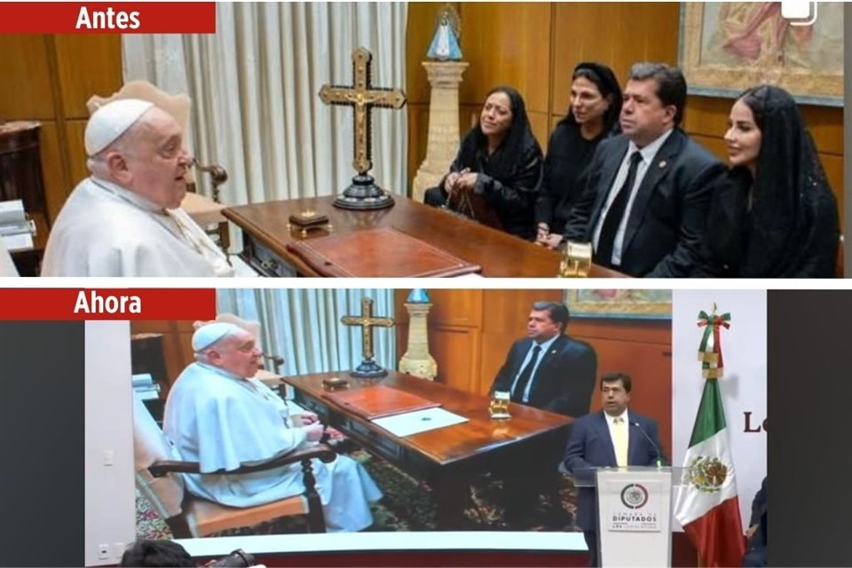 El diputado Pedro Haces presumió una foto en la que aparece con el Papa Francisco en el Vaticano... pero en la que fueron 'borradas' otras legisladoras.