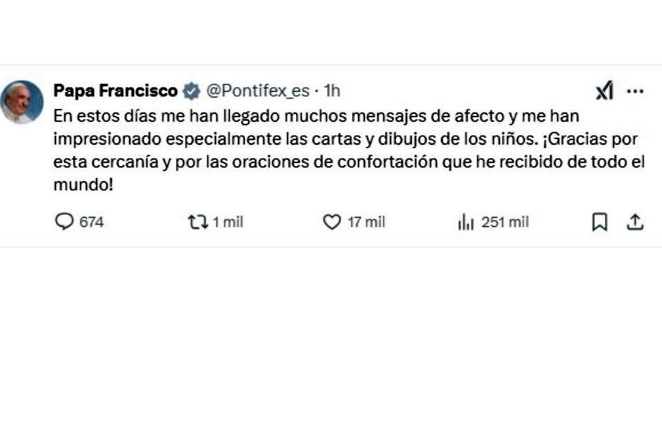 El Papa Francisco agradeció en su cuenta de X las muestras de apoyo.