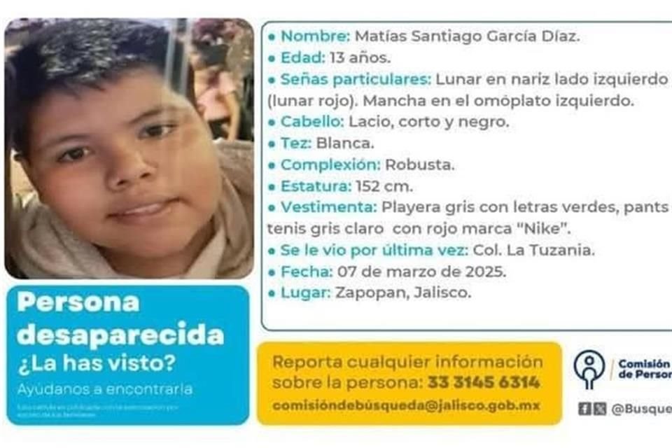 Familia y vecinos de Matías Santiago García Diaz, de 13 años, se manifestaron en la Colonia La Tuzanía, por la desaparición del menor.