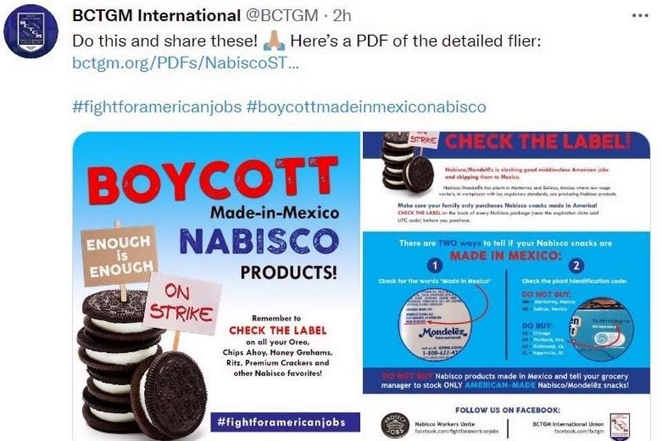 En redes sociales, trabajadores de Nabisco impulsan en EU el boicot de las galletas hechas en la planta de Salinas Victoria.