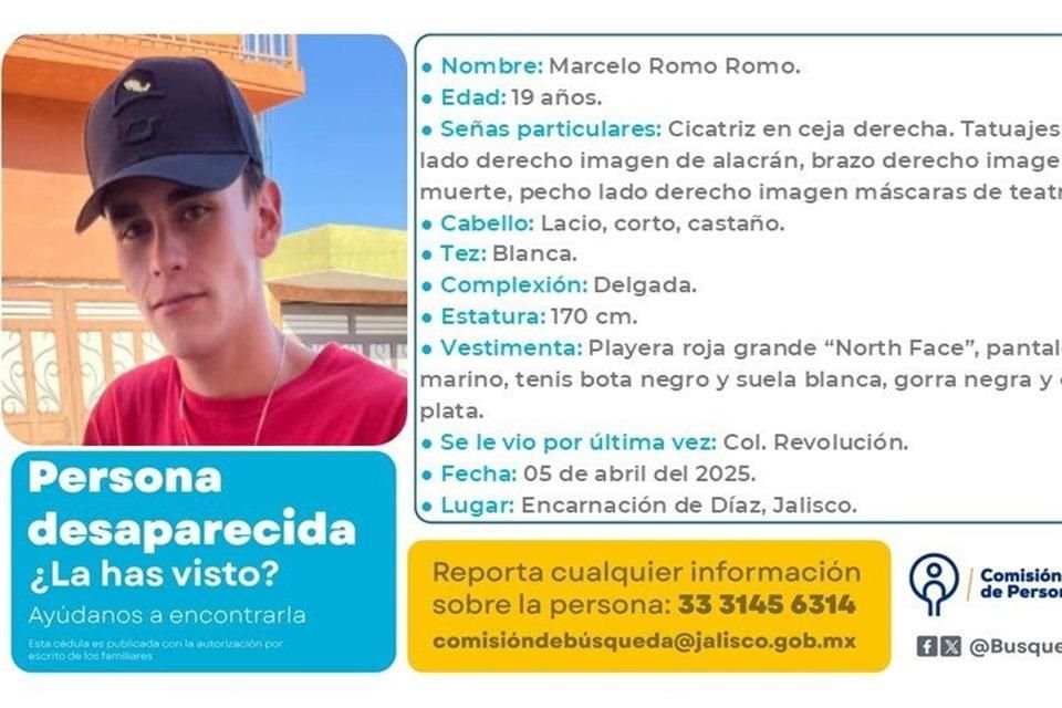A Marcelo Romo Romo, de 19 años, se le vio por última vez en la Colonia Revolución.