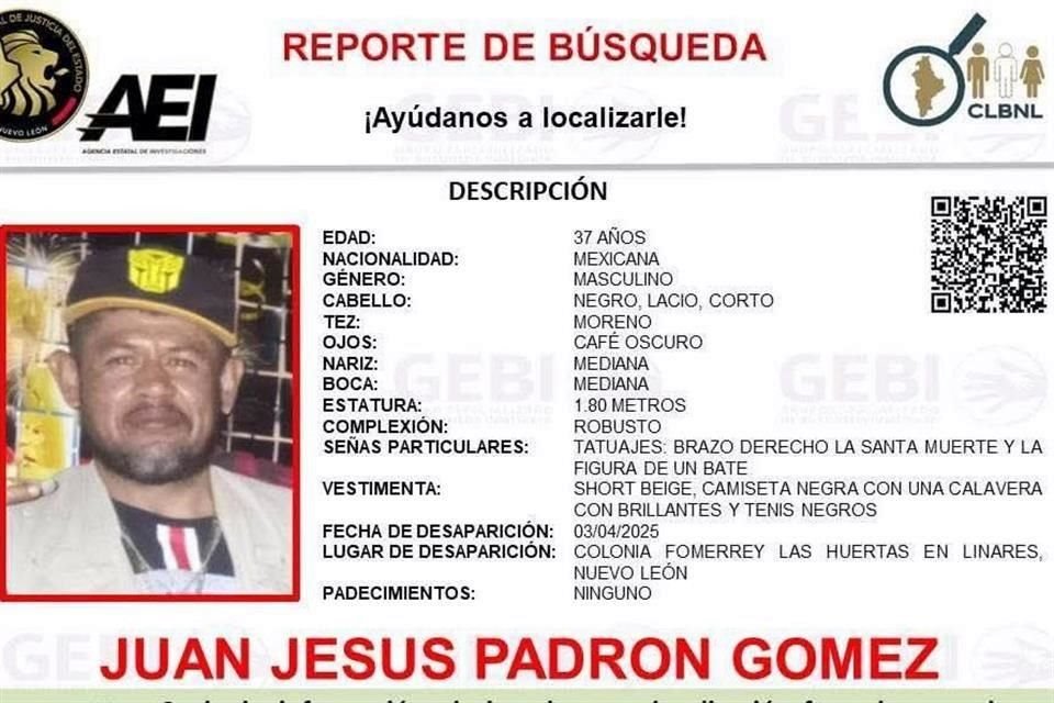 Juan Jesús Padrón Gómez, de 37 años, desapareció el pasado 3 de abril, en Linares.