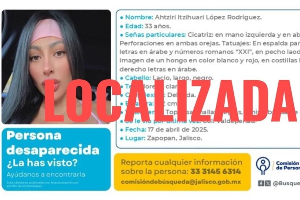 Sin dar detalles, familiares de Ahtziri López Rodríguez confirmaron su localización con vida.