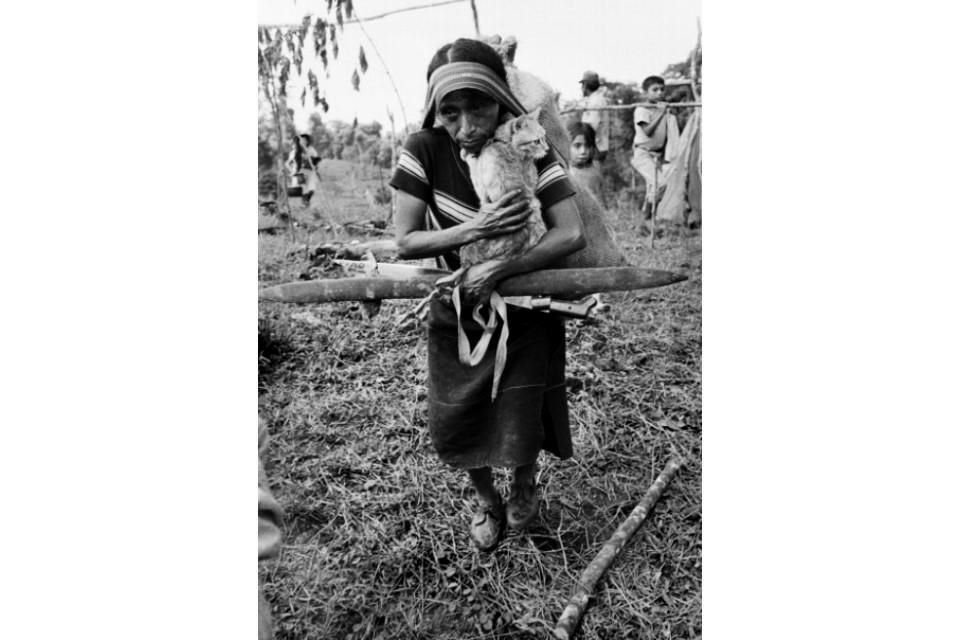 The photojournalist followed people who left their homes with only the clothes on their backs and spent days walking through the jungle in search of shelter. This image was taken in Frontera Echeverría, Chiapas, in 1982.