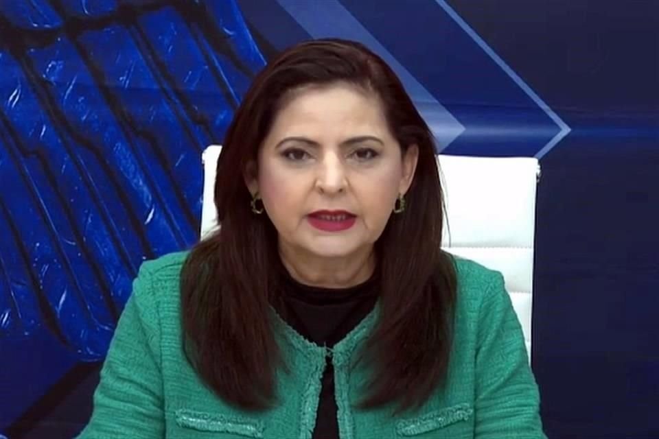 La magistrada presidenta Mónica Soto en su mensaje inicial de la sesión de este miércoles de la Sala Superior del Tribunal Electoral.