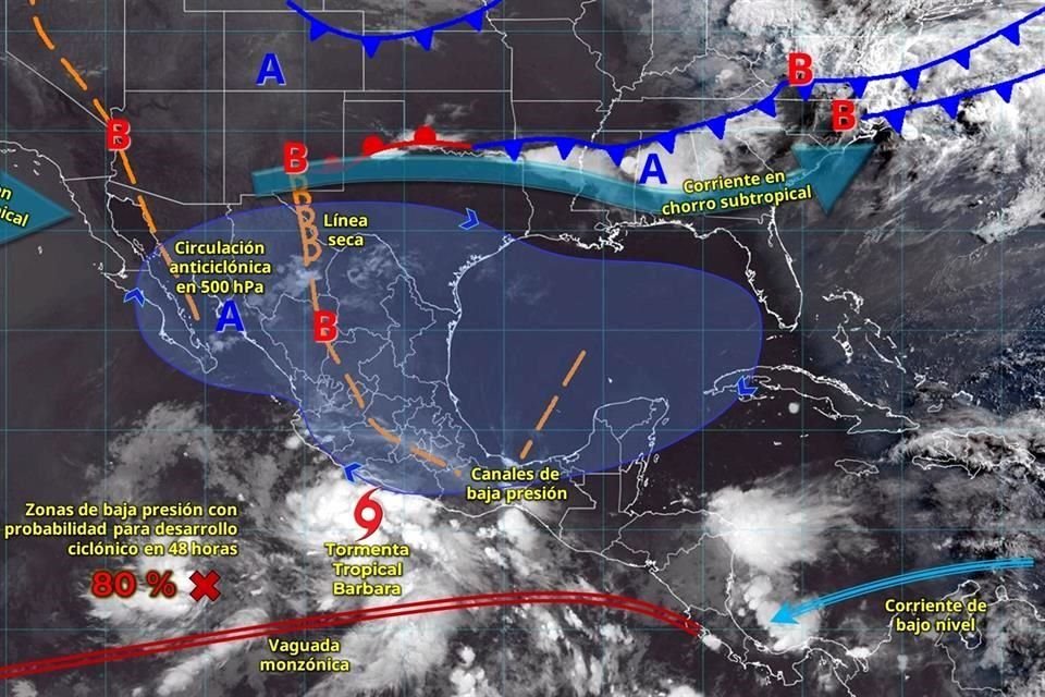 La tormenta tropical Bárbara se formó esta madrugada frente a las costas de Guerrero.