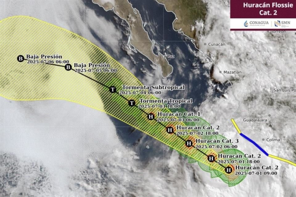'Flossie' se intensificó a huracán categoría 2 frente a las costas de Michoacán, Jalisco y Colima.