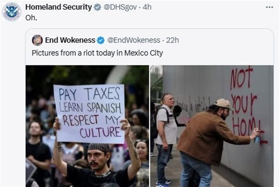 Así fue como el Departamento de Seguridad de EU reaccionó a las protestas en CDMX en contra de extranjeros.