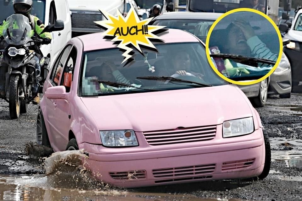 Automovilistas padecen los baches de Adolf Horn.