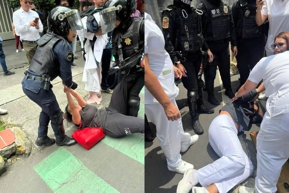 Policías de la SSC fueron señalados de retirar con uso de fuerza a manifestantes en Insurgentes Sur.