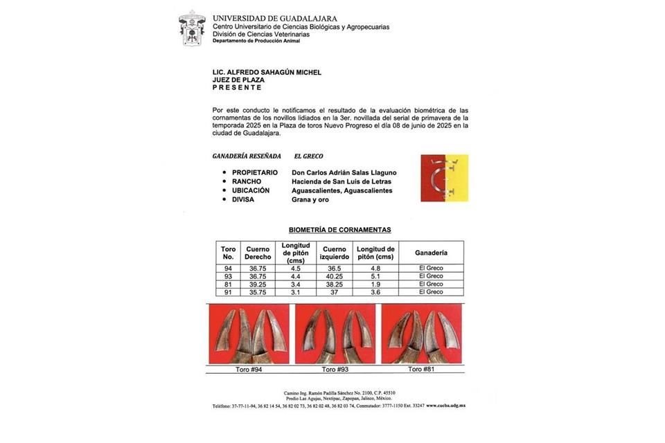 Exámenes post mortem de toros bravos que se lidiaron en la Plaza de Toros Nuevo Progreso.