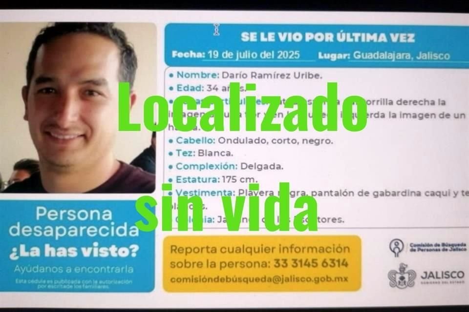 Desapareció el 19 de julio en la Colonia Jardines de los Escritores. Fue localizado sin vida el 27 de julio.