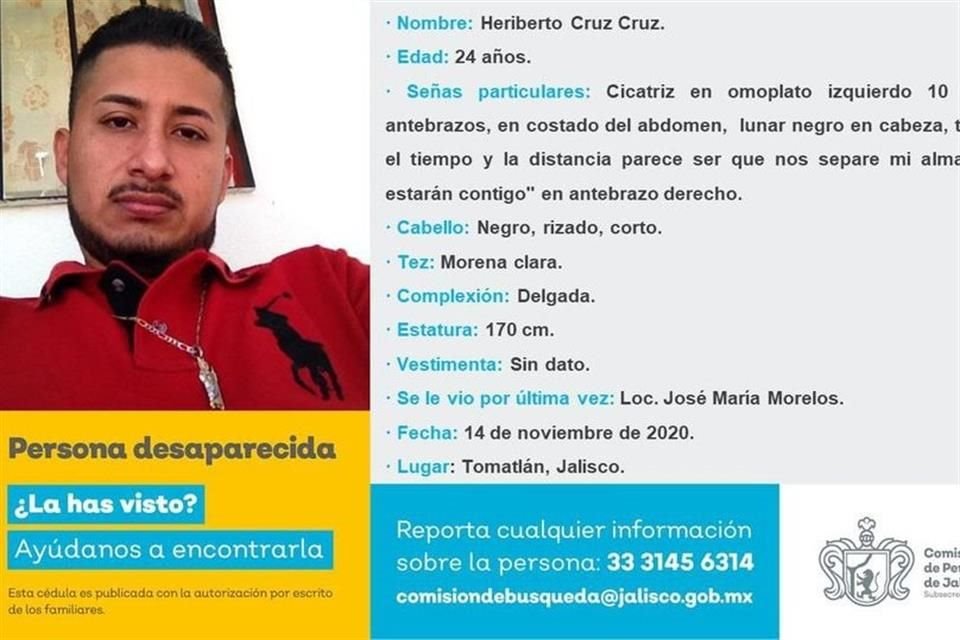 Heriberto Cruz Cruz fue visto por última vez en una patrulla de Tomatlán, Jalisco.
