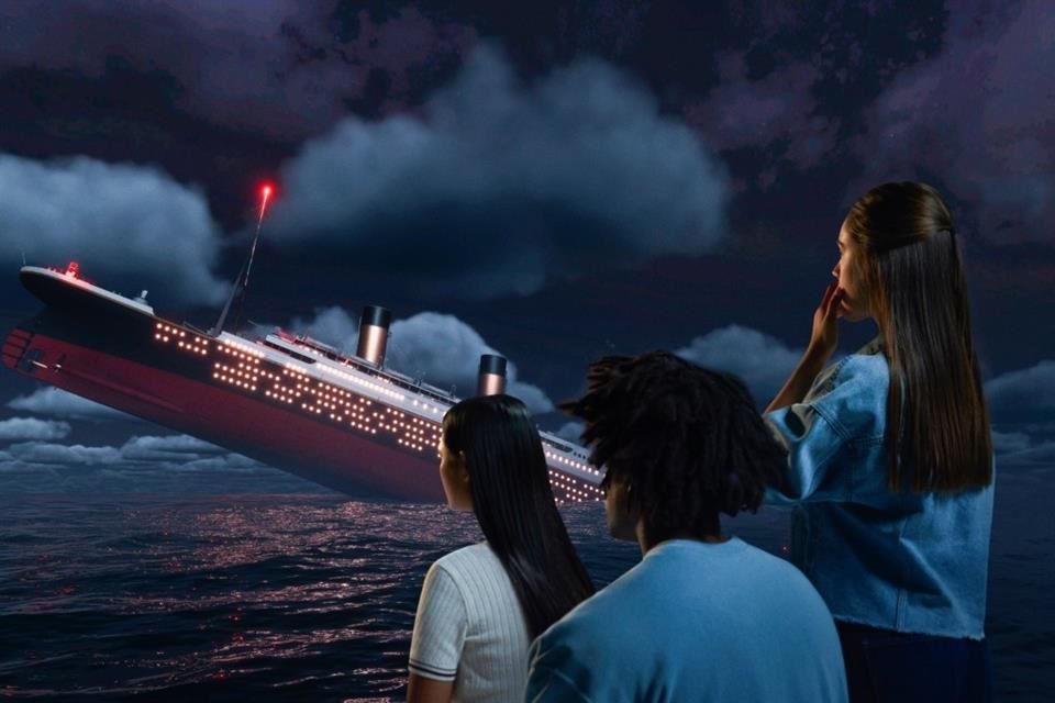 Titanic: Un Viaje a través del Tiempo transporta a los visitantes a casi 3.8 kilómetros bajo la superficie del océano para observar los restos del barco sumergido por el iceberg.