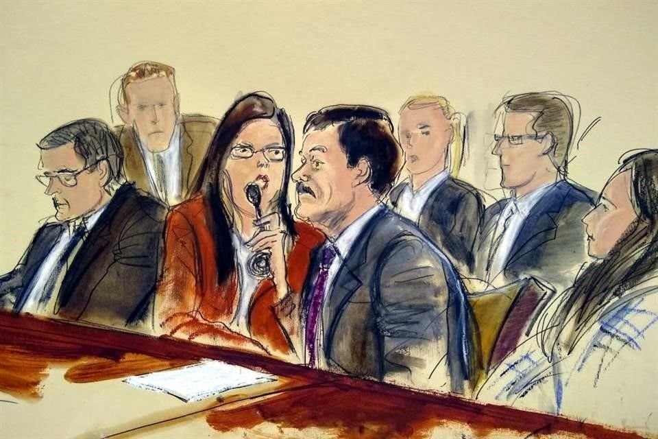 Ilustración durante el jucio de Joaquín 'El Chapo' Guzmán en Brooklyn, donde fue condenado a cadena perpetua.