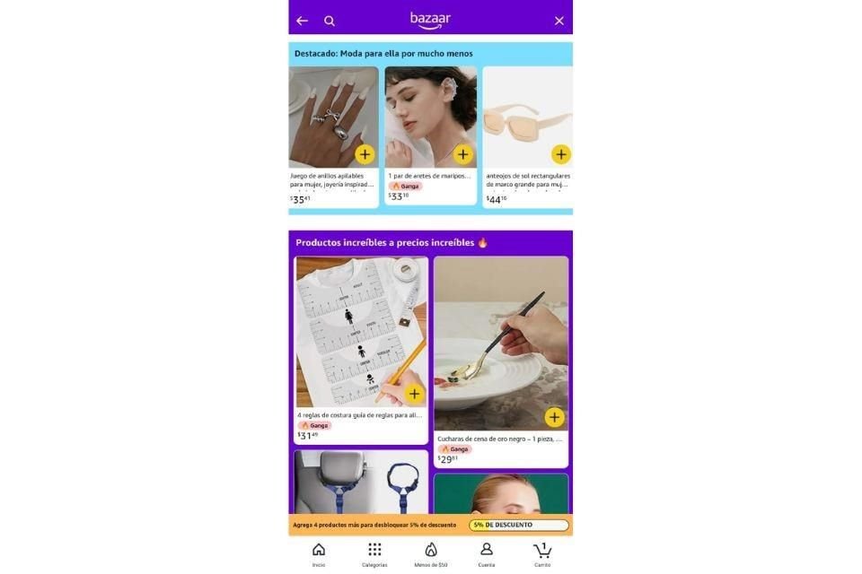 Así luce la interfaz de Bazaar, la tienda de productos baratos en Amazon.