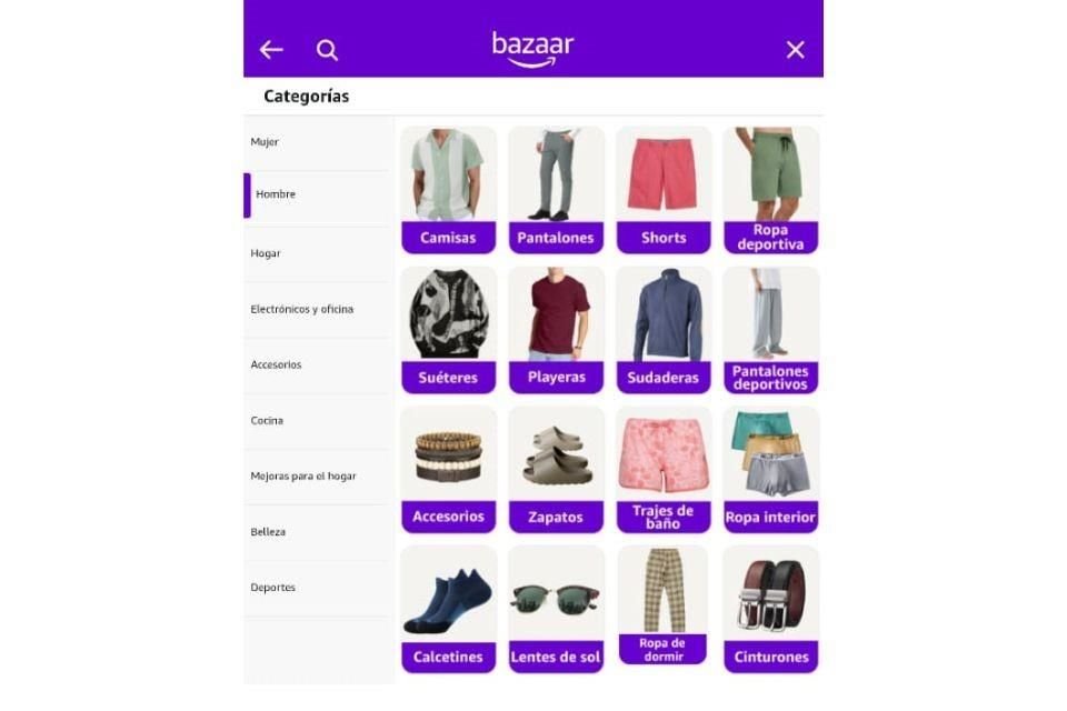 Un vistazo a la categoría de hombres en Bazaar, la tienda que pretende rivalizar con tiendas chinas como Temu.